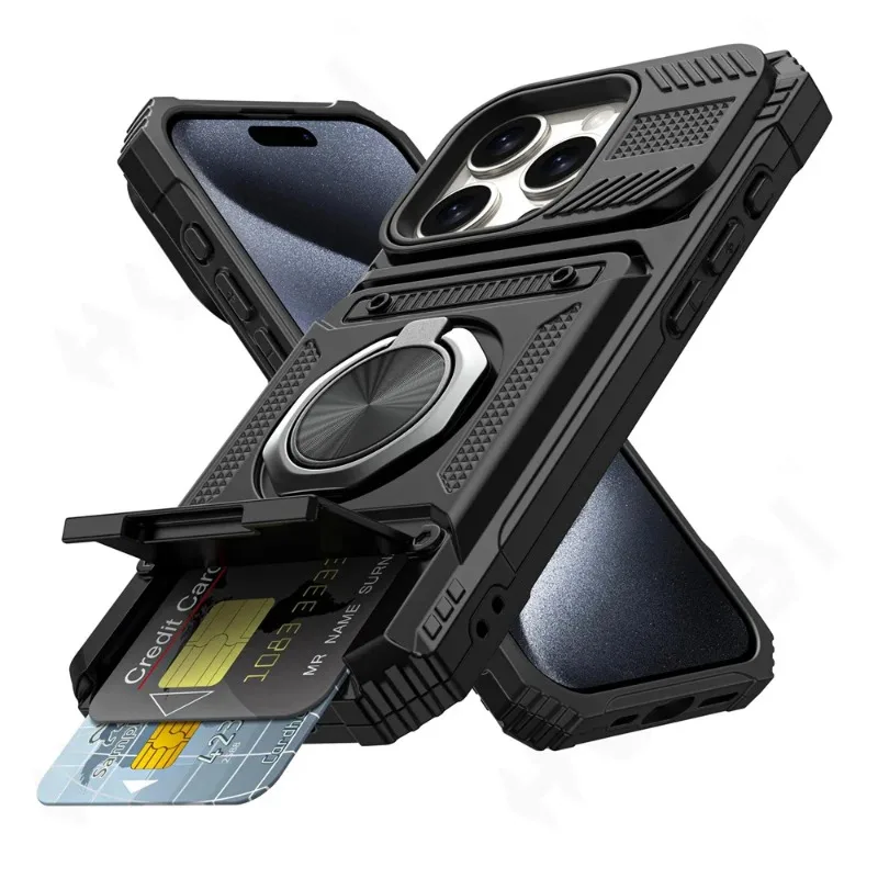 حافظة لهاتف آيفون 16 15 14 13 12 11 Pro Max XS XR 8 7 Plus حافظة مغناطيسية دوارة بمسند حماية من السقوط شديدة التحمل