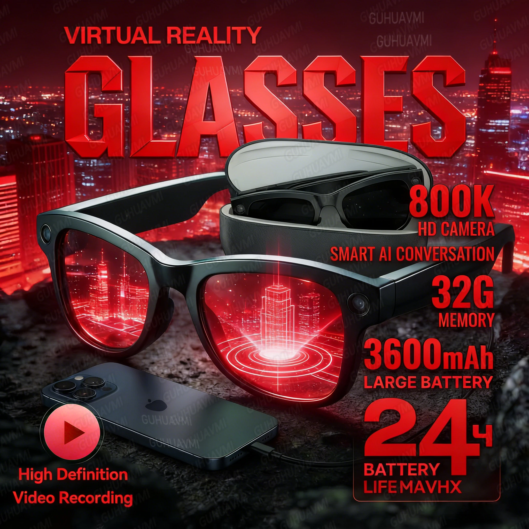نظارات ذكية 1080P HD كاميرا 3600mAh