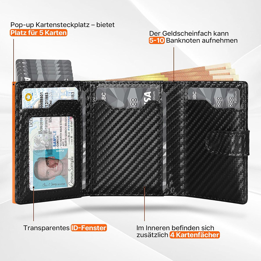 محفظة قابلة للطي مع جيب للعملات المعدنية وحماية من تقنية RFID لحمل البطاقات الائتمانية للرجال