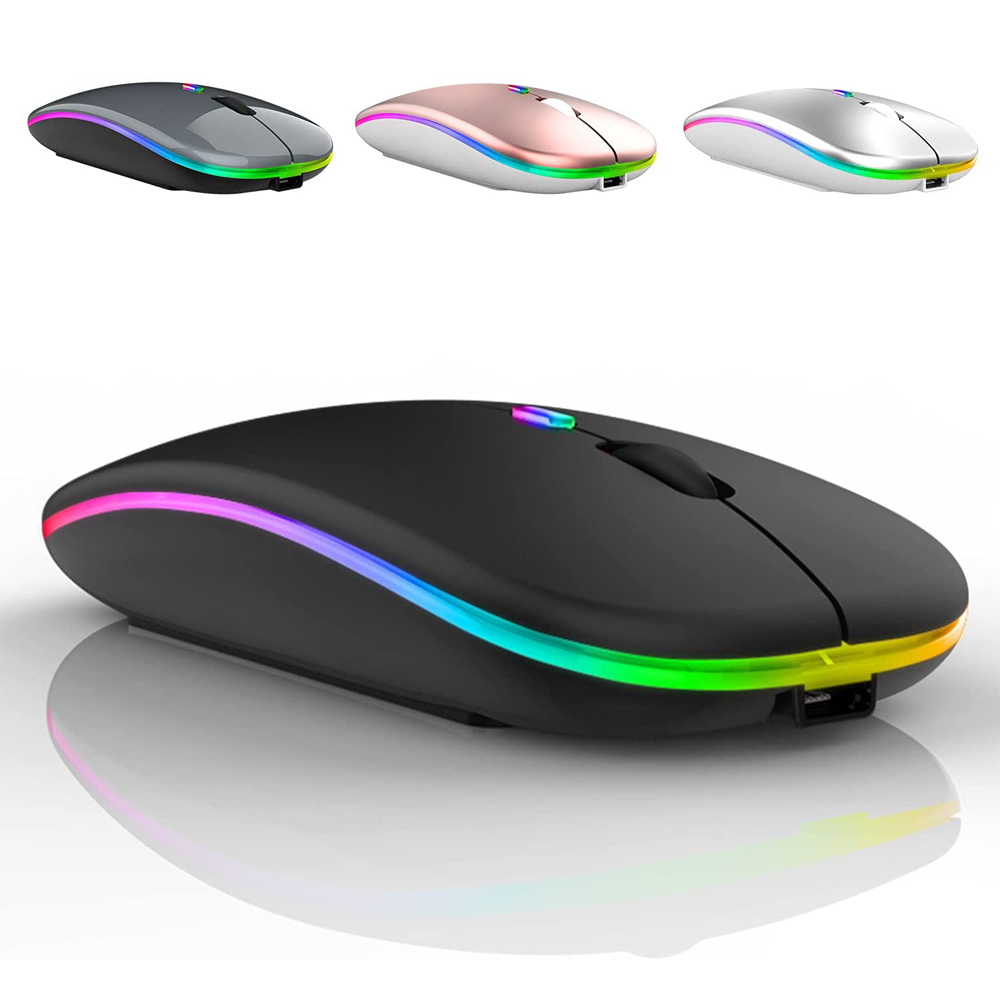 ماوس LED لاسلكي USB قابل لإعادة الشحن ومتوافق مع بلوتوث ماوس RGB ماوس مريح صامت مع إضاءة خلفية لأجهزة الكمبيوتر المحمول وأجهزة iPad