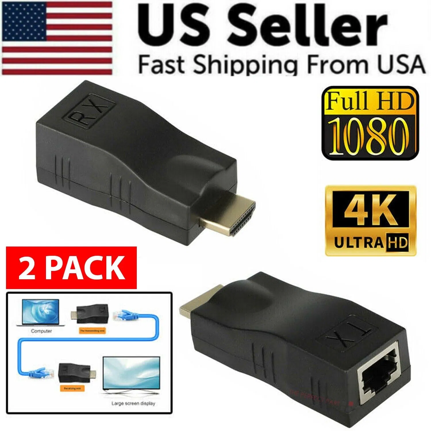 موسع HDMI 4K عبر شبكة إيثيرنت 2 قطعة