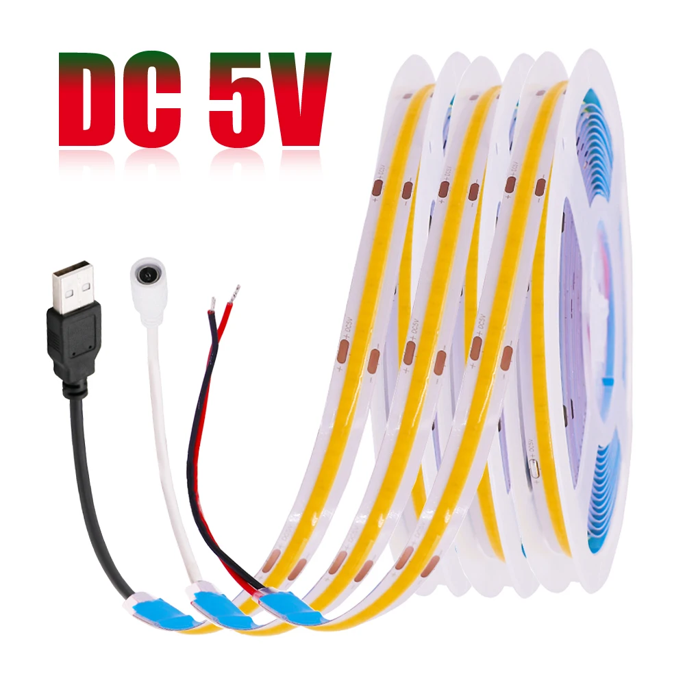 تيار مستمر 5 فولت LED COB قطاع ضوء USB عالية الكثافة إضاءة خطية 320LED شريط مرن أضواء دافئ طبيعي أبيض أحمر أزرق أخضر ديكور