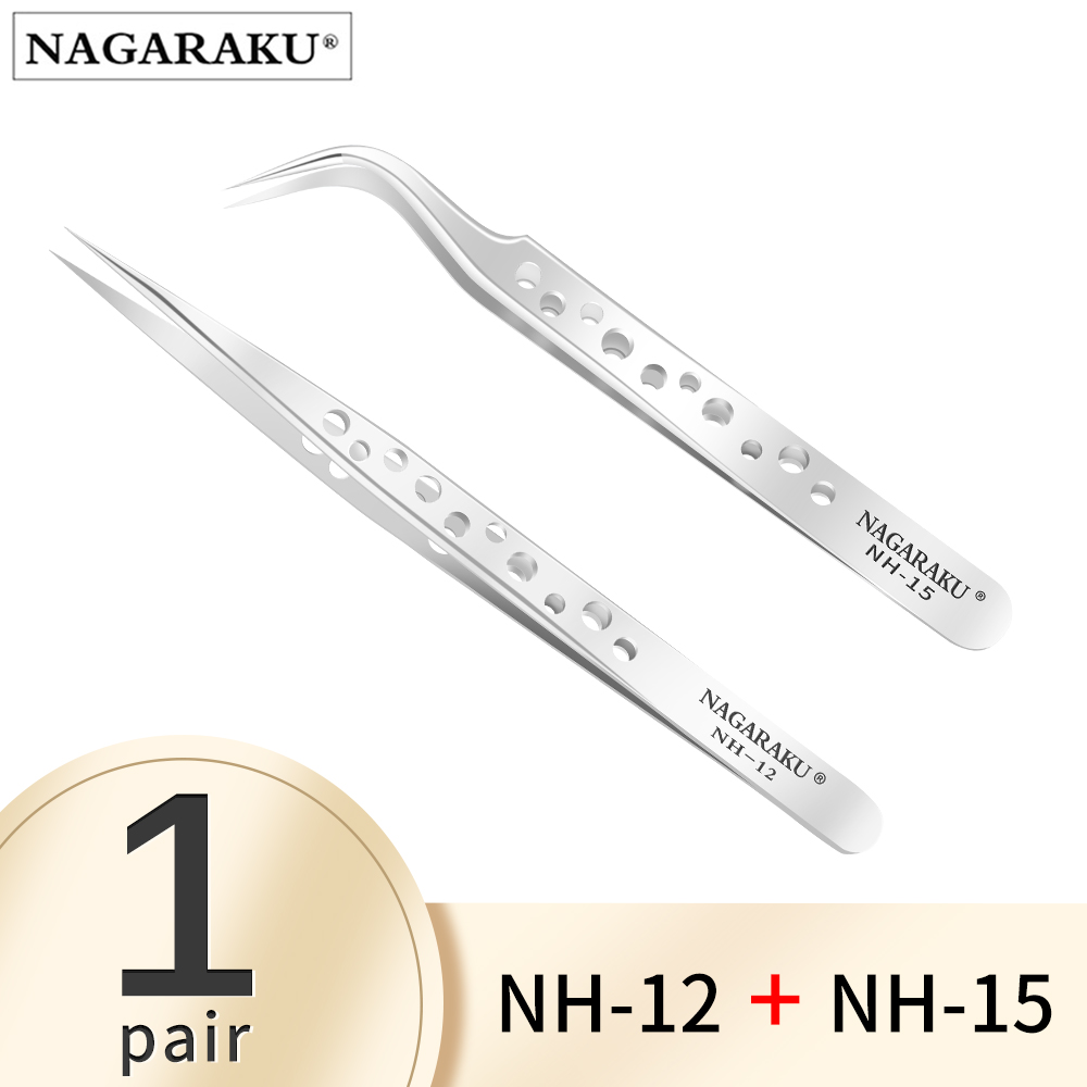 NAGARAKU ماكياج الرموش 2 قطعة مجموعة N-01 N-02 الرموش الملقط NH-12 NH-15 رموش دقيقة ST-12 ST-15 Pincet المقاوم للصدأ