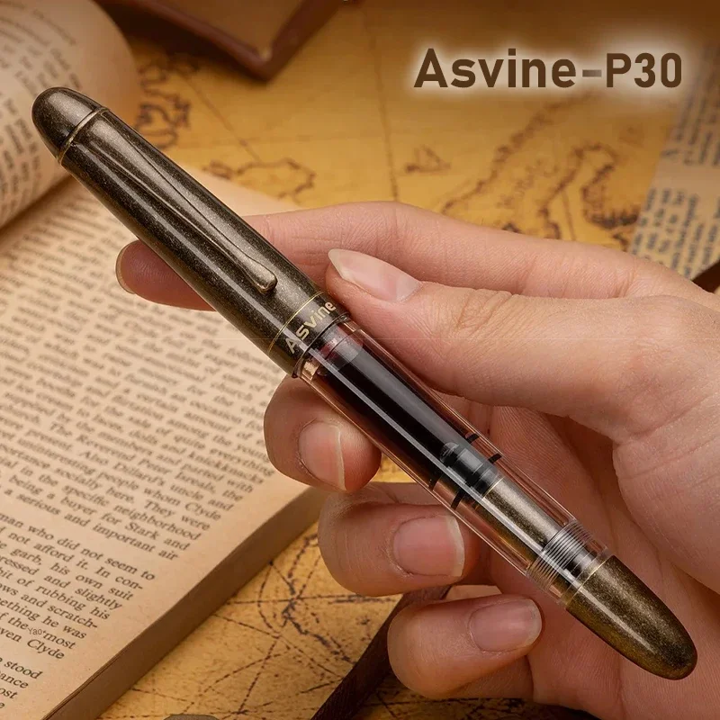 Asvine P30 قلم حبر فاخر مكبس نحاسي قلم كتابة شكل طوربيد معدن أكريليك EF/F/M بنك الاستثمار القومي مكتب اللوازم المدرسية القرطاسية