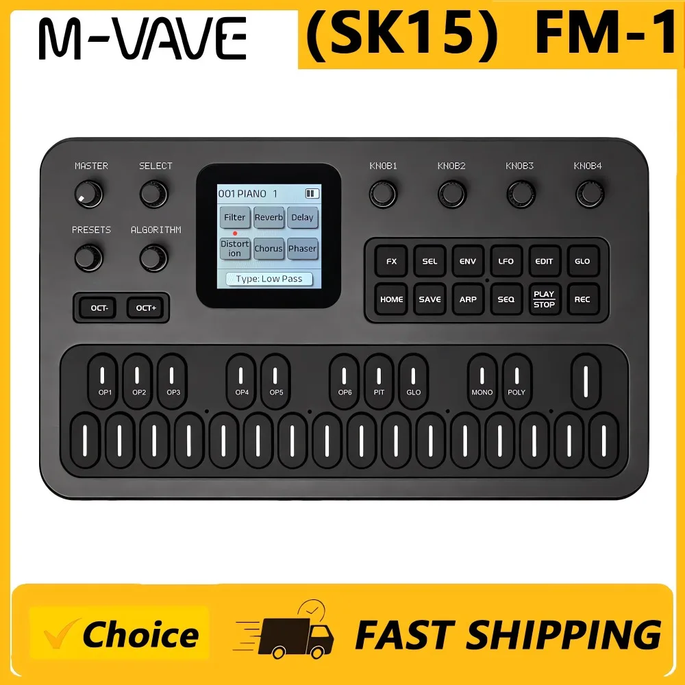 M-VAVE (SK15) FM-1 سينثيسايزر، مصدر صوت محمول باليد، 128 إعداد مسبق، مكبر صوت مدمج، يعمل بالبطارية