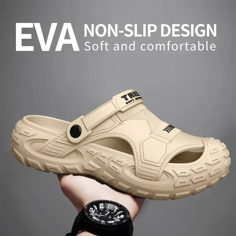 صنادل EVA للرجال لصيف 2026، ذات نعل سميك وناعم للارتداء الخارجي، أحذية شاطئ للرياضات العادية، وأحذية مثقبة