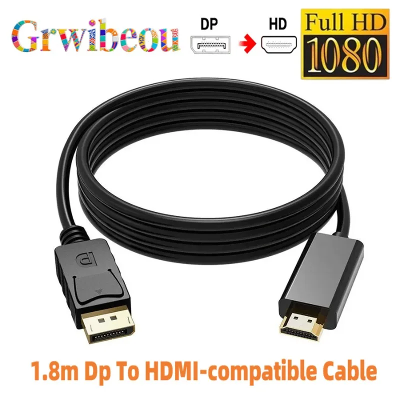 كابل متوافق مع Dp إلى HDMI 1.8 متر 1080 HD كابل محول كابل شاشة الكمبيوتر يحول Dp كبير إلى Hdmi لجهاز عرض الكمبيوتر المحمول