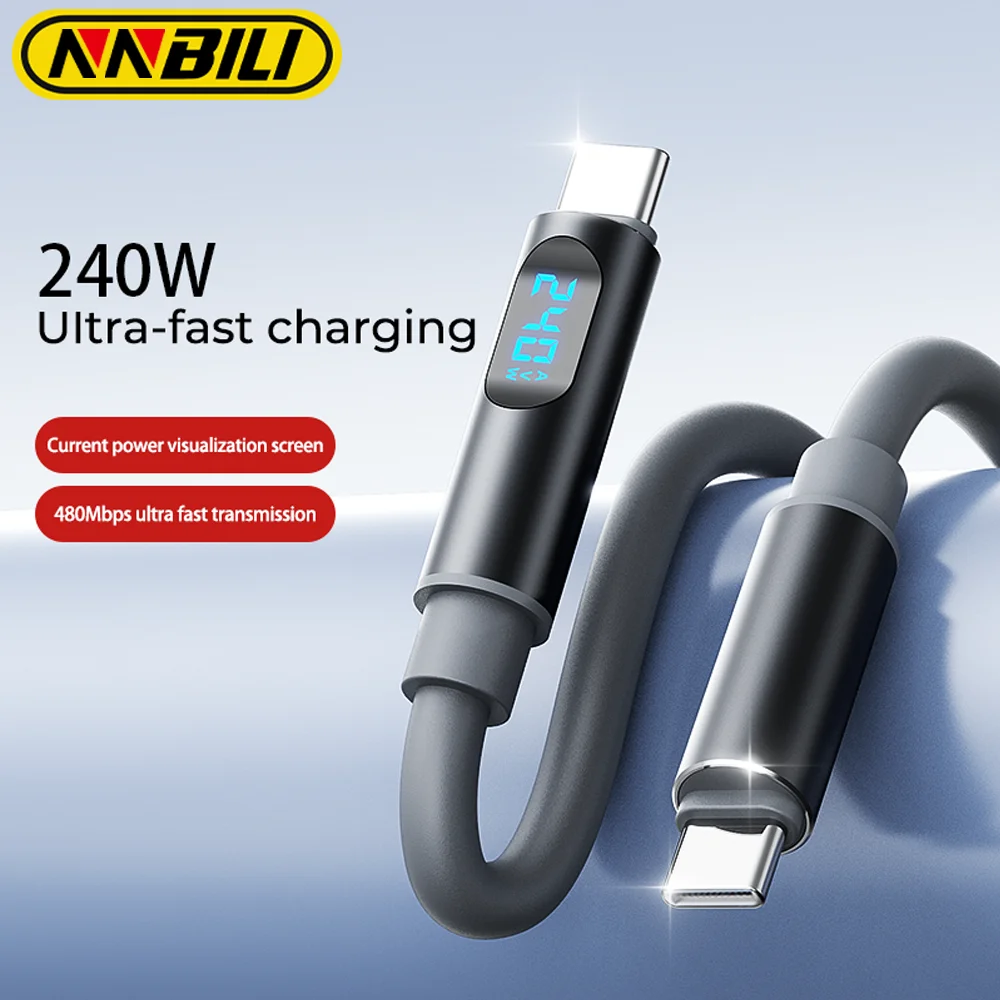 NNBILI 240 واط نوع C إلى نوع C سريع فائق الشحن كابل العرض الرقمي USB C كابل بيانات آيفون 15 16 17 سامسونج هواوي Xiaomi