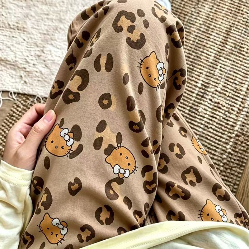 بنطلون نوم نسائي صيفي من Kawaii HelloKitty، خفيف الوزن، صديق للبشرة ومريح، ضروري للاستخدام المنزلي في الصيف