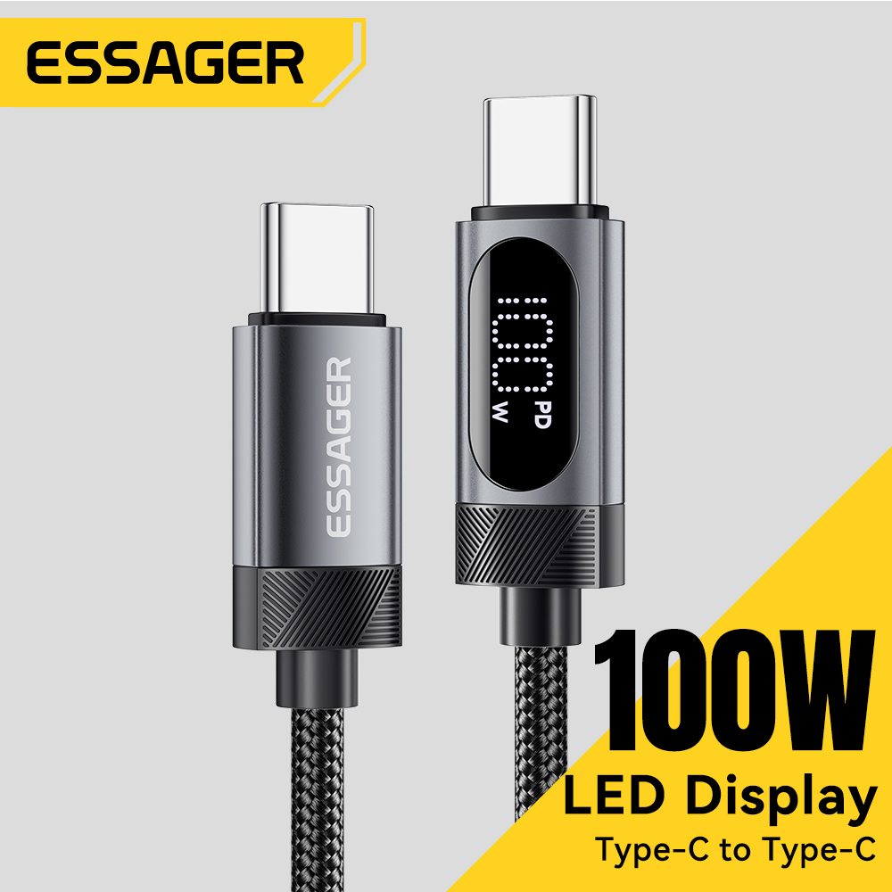 Essager شاشة ديجيتال USB C كابل آيفون 17 16 15 Xiaomi هواوي 100 واط PD شحن سريع لماك بوك باد نوع C إلى C كابل