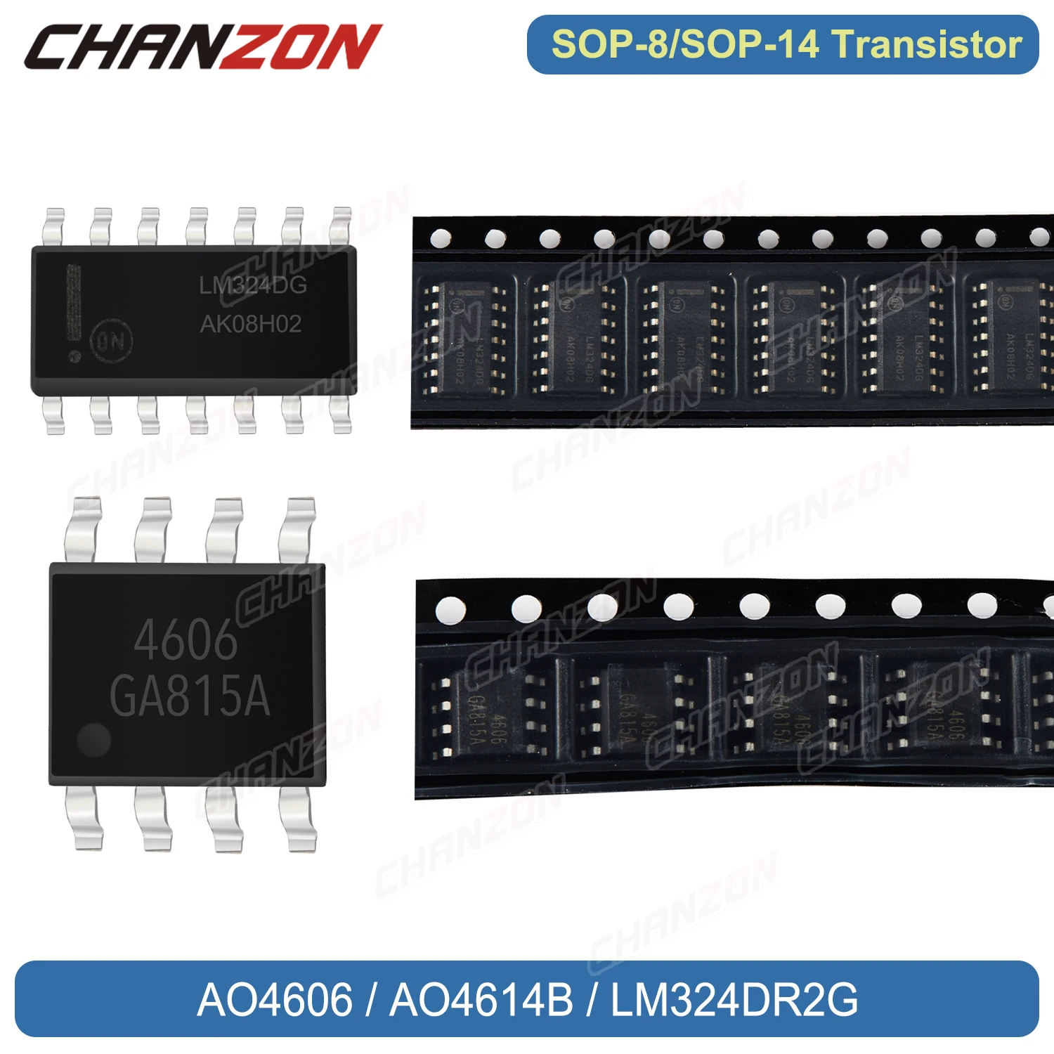 SOP-8 AO4606 AO4614B AO4614 خندق تكميلي MOSFET SOP-14 LM324DR2G رباعية مضخم التشغيل الترانزستور ثنائي القطب تقاطع