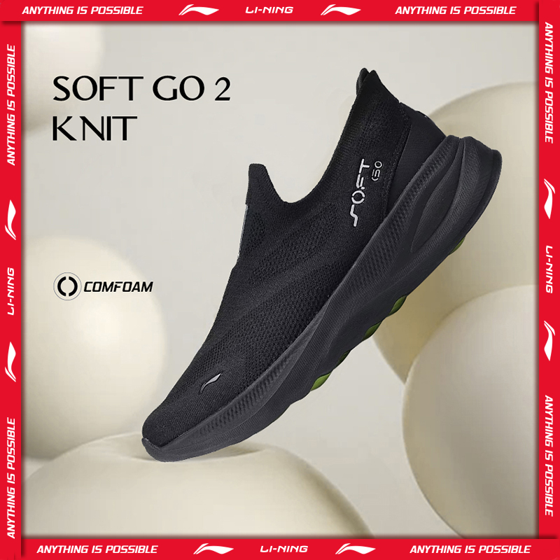 حذاء رياضي رجالي من Li-Ning طراز SOFT GO 2 KNIT سهل الارتداء للمشي اليومي، مريح ومستقر مع بطانة شبكية، مناسب للجري والرياضة اليومية AGLV017