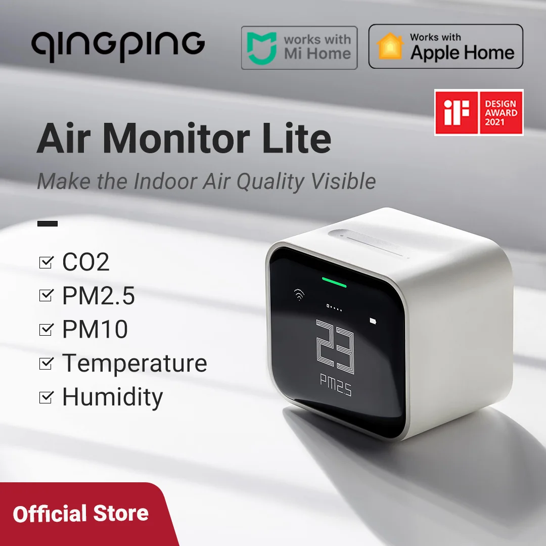 جهاز مراقبة جودة الهواء Qingping 5in1 Apple HomeKit المتوافق مع WiFi، مستشعر CO2 المحمول يكتشف PM2.5PM10، درجة الحرارة والرطوبة