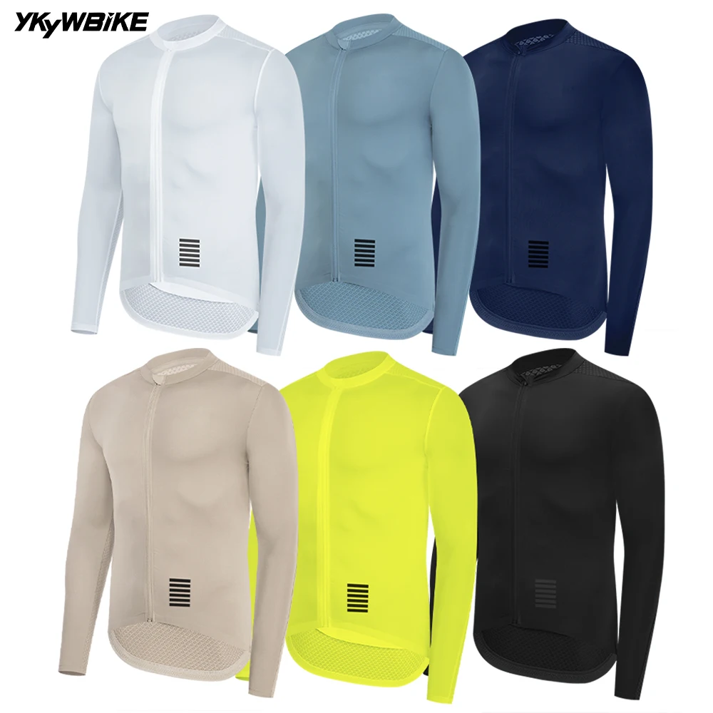 YKYWBIKE الرجال الدراجات جيرسي طويلة الأكمام الصيف الربيع دراجة طويلة جيرسي الطريق دراجة الملابس برو فريق دراجة الدراجات الملابس