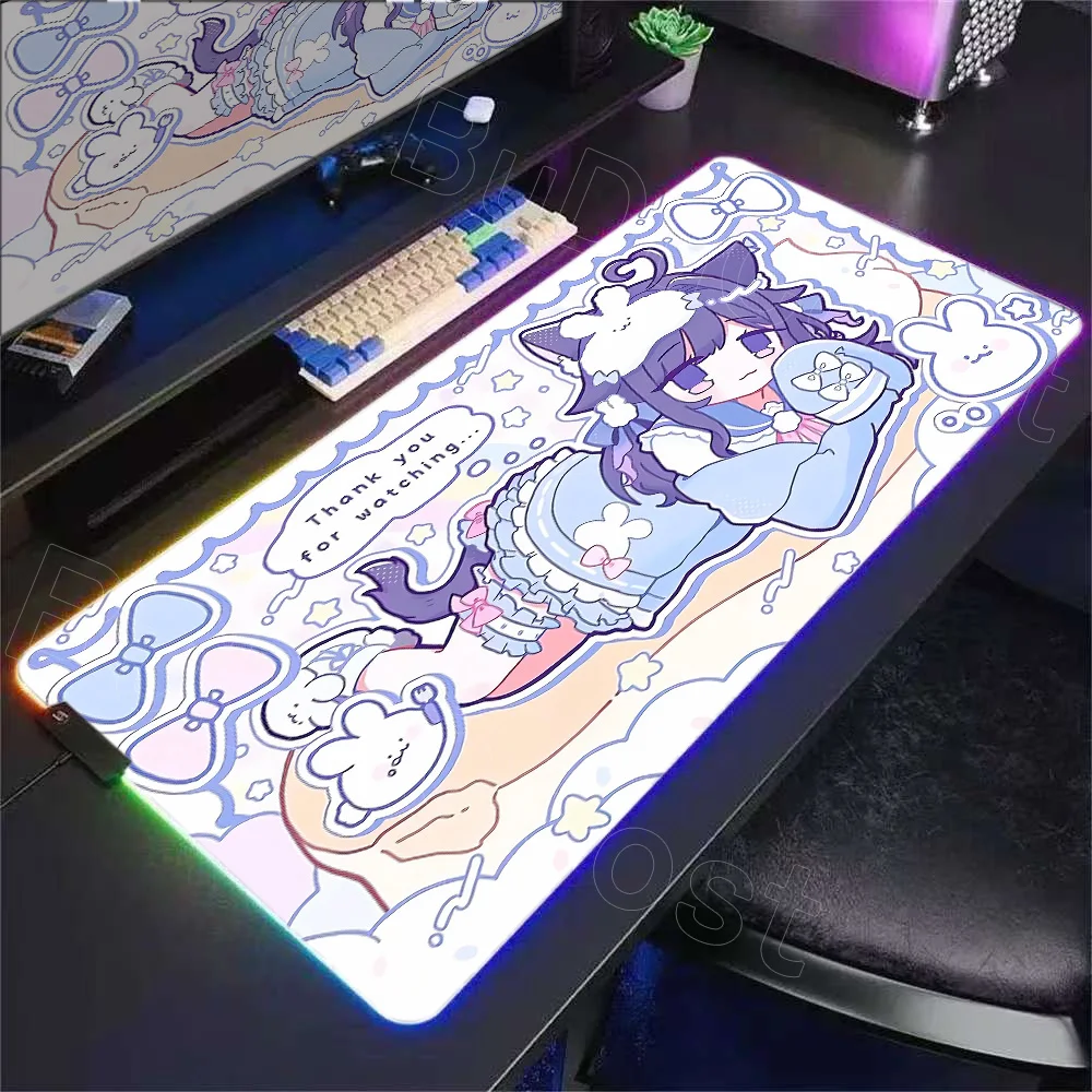 RGB جديد كبير لطيف فتاة الكرتون ماوس الوسادة عدم الانزلاق المطاط مكتب الديكور ماوس Kawaii أنيمي حصيرة مكتبية غرفة البساط لوحة المفاتيح