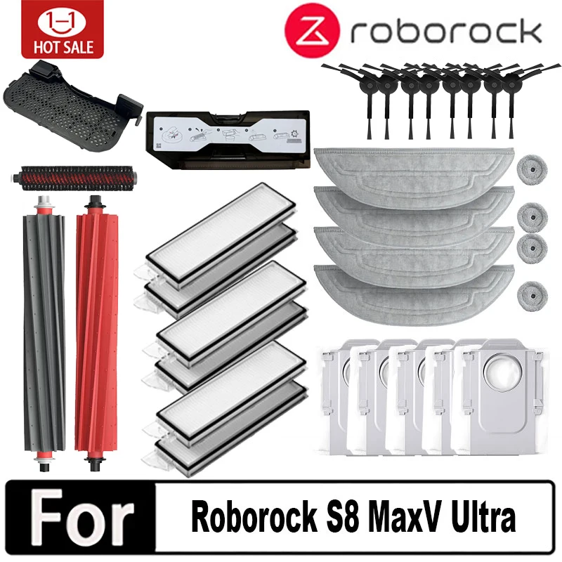 Roborock S8 MaxV Ultra جهاز آلي لتنظيف الأتربة ملحقات ممسحة Choth أكياس مكنسة فرشاة جانبية مرشح قطع غيار قابلة للاستبدال