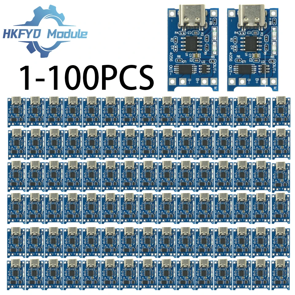 1-100 قطعة TP4056 Type-C 1A وحدة شاحن بطارية ليثيوم - 5 فولت لـ 18650 ليثيوم أيون مع حماية مزدوجة، لوحة شحن USB-C