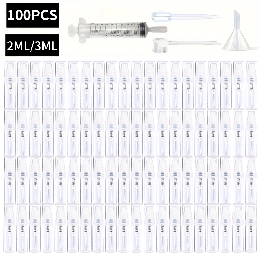100 زجاجة رذاذ 2 مل/3 مل - رذاذ سفر شفاف قابل لإعادة الملء خالي من مادة BPA، بخاخ صغير محمول للعطور ومستحضرات التجميل