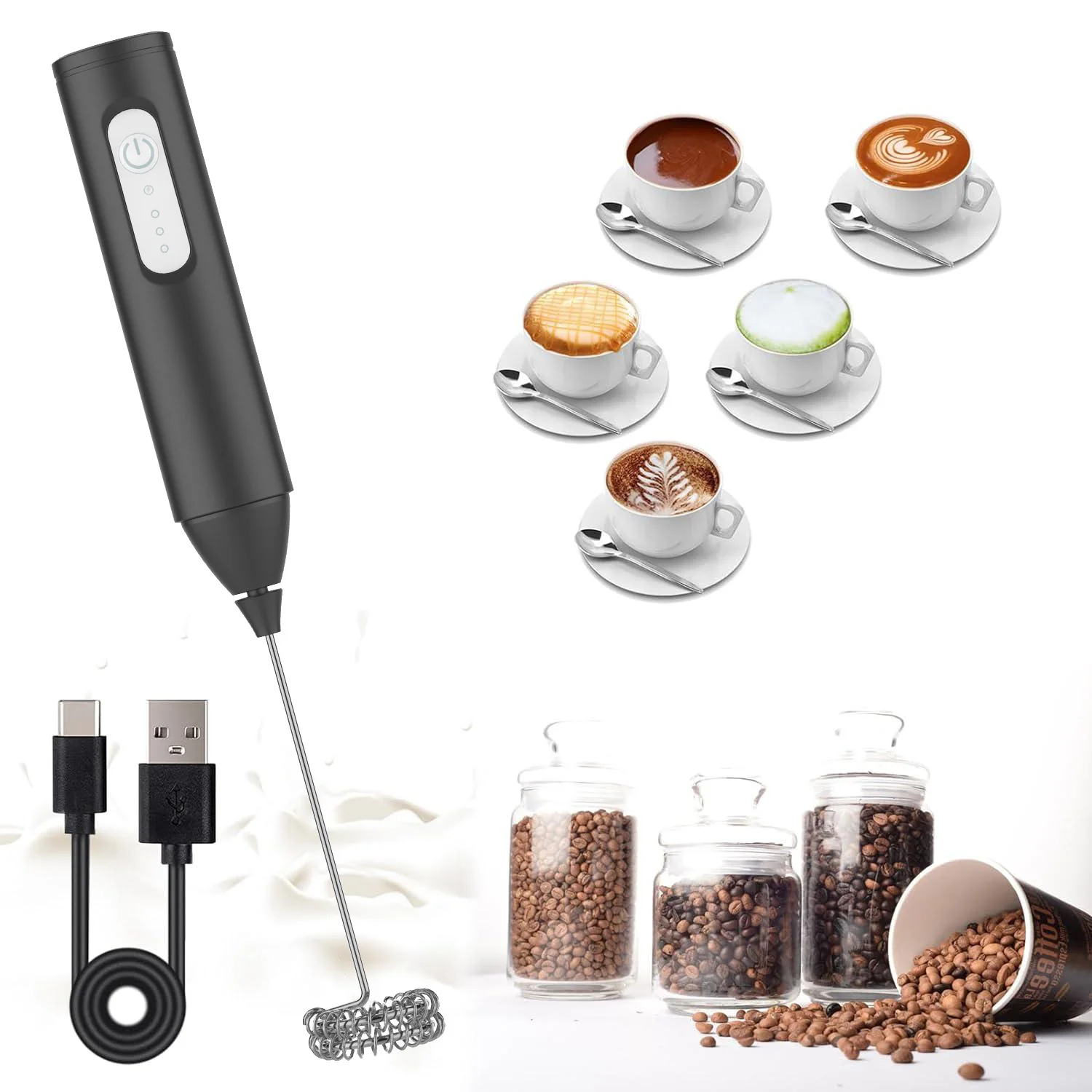 الحليب اللاسلكي Frother الكهربائية نوع-C خلاط يدوي الفولاذ المقاوم للصدأ صانع القهوة الصغيرة خفقت خلاط للقهوة كابتشينو