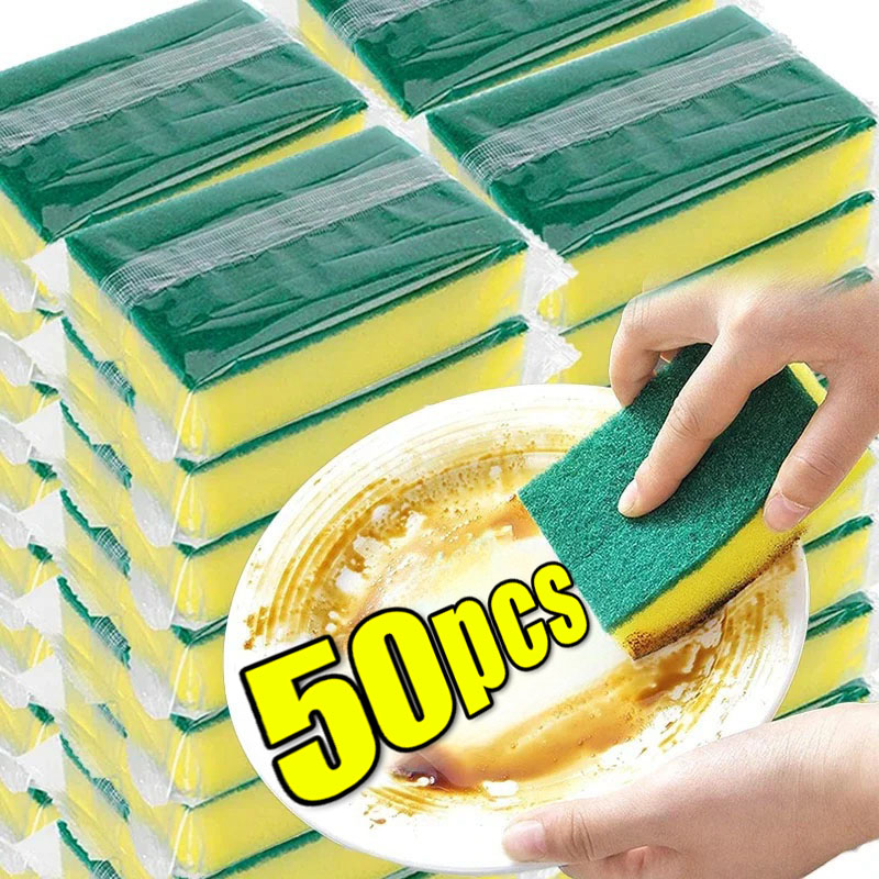 50/2 قطعة المطبخ غسل الصحون إسفنجة لينة ماصة نظيفة فرك وعاء الصدأ تجوب الوسادة إزالة أطقم فرشاة التنظيف المنزلية الإسفنج