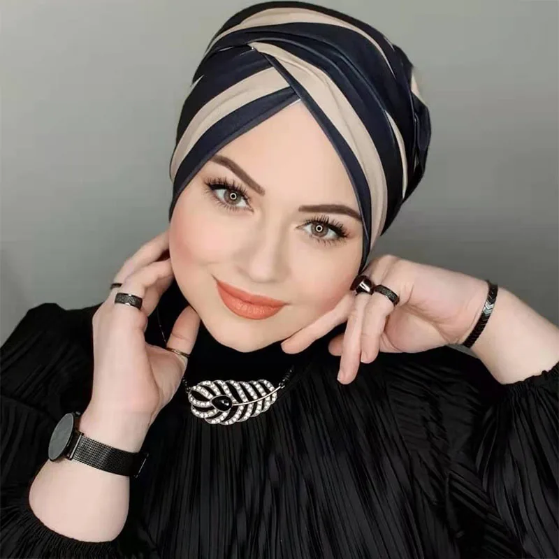 مسلم متواضع الحجاب قبعة Undercap عباية الحجاب للمرأة عبايات إسلامية جيرسي التفاف فوري المرأة التجعيد العربية مشروط قبعات الحرير