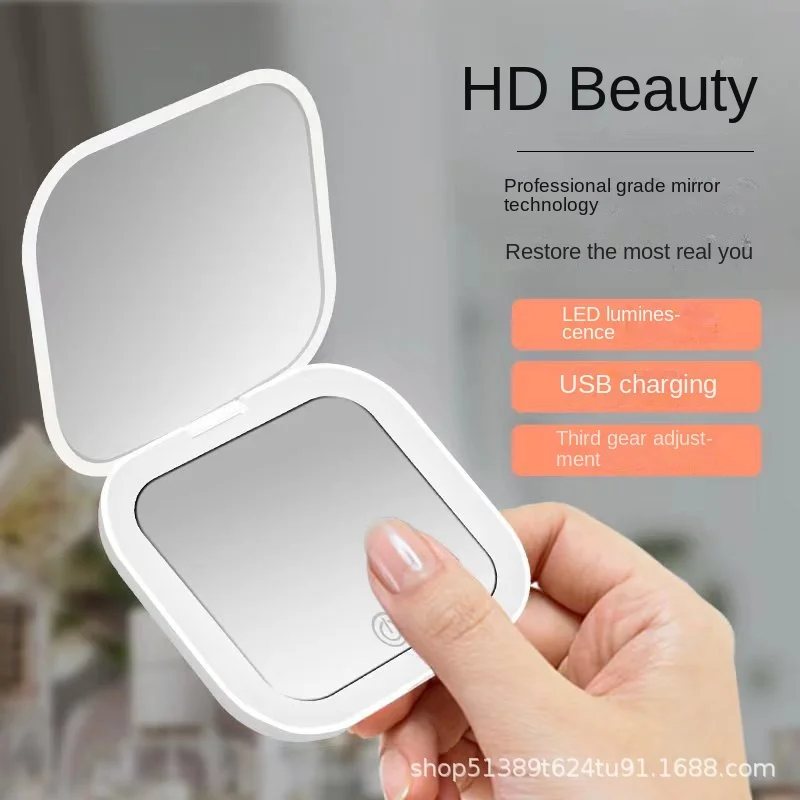مرآة مكياج صغيرة محمولة قابلة للطي، أضواء LED مكبرة للجيب المدمج، مرايا زينة جمالية للسفر، أدوات مكياج