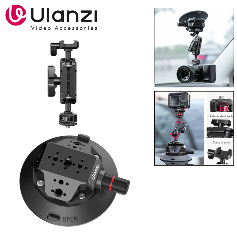 Ulanzi SC-02 سيارة شفط كأس جبل مجموعة حامل للهاتف عمل كاميرا GoPro بطل 12 Insta360 DJI ماجيك الذراع دوران الزجاج تمتص