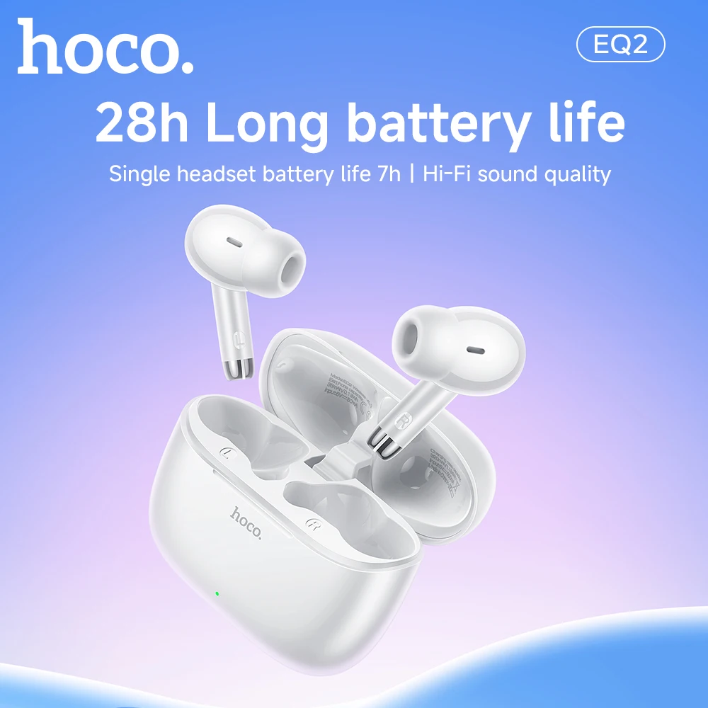سماعات أذن لاسلكية حقيقية HOCO EQ2 بتقنية البلوتوث 5.3 مع تحكم باللمس وصوت ستيريو وميكروفون مدمج مناسبة للرياضة