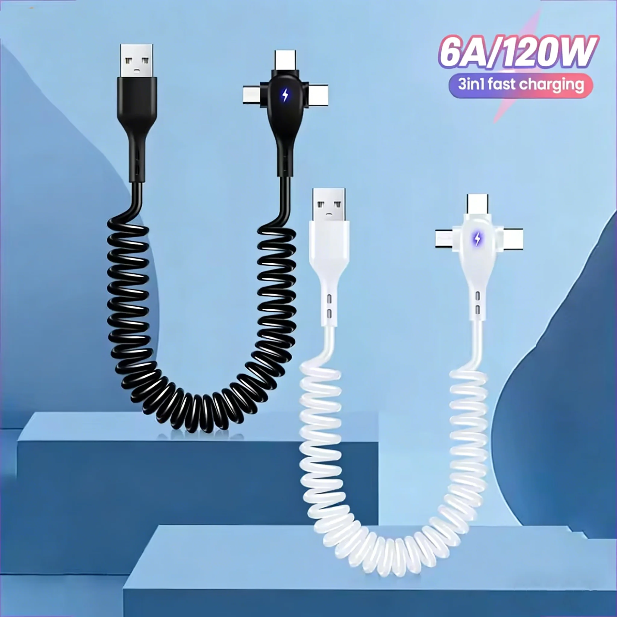 كابل شحن سريع 3 في 1، سلك شحن متعدد الاستخدامات، موصلات USB عالمية للهواتف المحمولة، متوافق مع آيفون وشاومي وهواوي