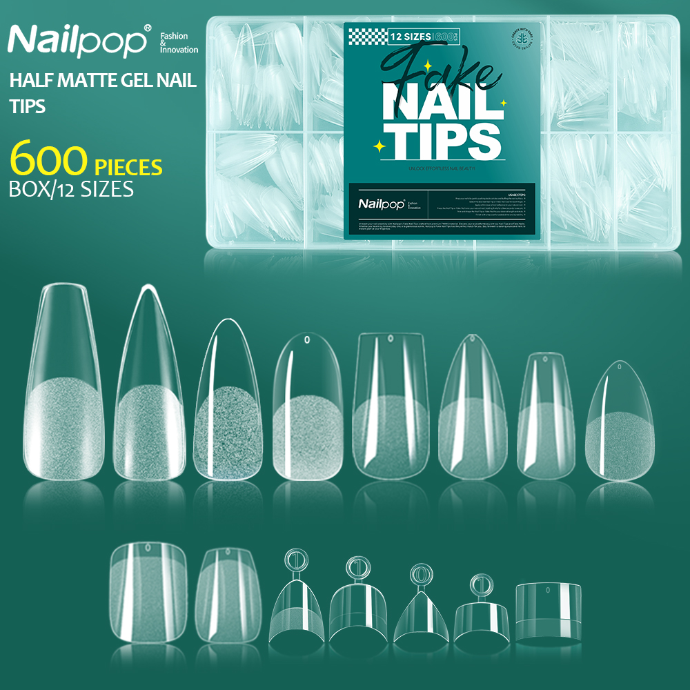 Nailpop 600PCS جل صوفن ملاصق لأظافر الكوفين ستيليتو أظافر وهمية قصيرة جداً على شكل لوز مربع قابل للخلع جل أظافر كاذبة