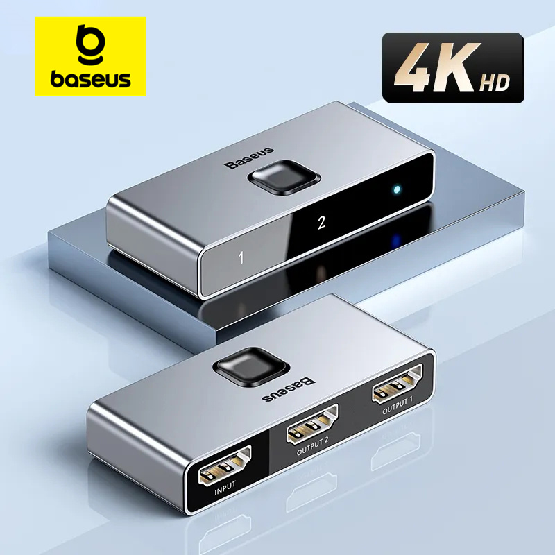 محول صوت Baseus متوافق مع HDMI 4K 60 هرتز ثنائي الاتجاه 1x2/2x1 HDR لجهاز PS4 TV Box 4K HD HDMI المتوافق