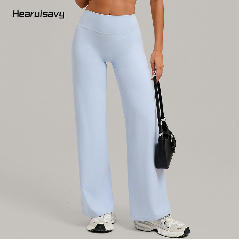 Hearuisavy النساء مستقيم الساق السراويل الرياضية الصالة الرياضية الملابس عارية الشعور ضغط واسعة الساق اليوغا طماق بيلاتيس اللياقة البدنية الجوارب