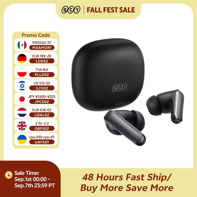 سماعات أذن لاسلكية QCY HT21 Melobuds N65 -60dB مع خاصية إلغاء الضوضاء التكيفية بالذكاء الاصطناعي، بلوتوث 6.0، صوت عالي الدقة LDAC، 8 ميكروفونات، عمر بطارية 50 ساعة