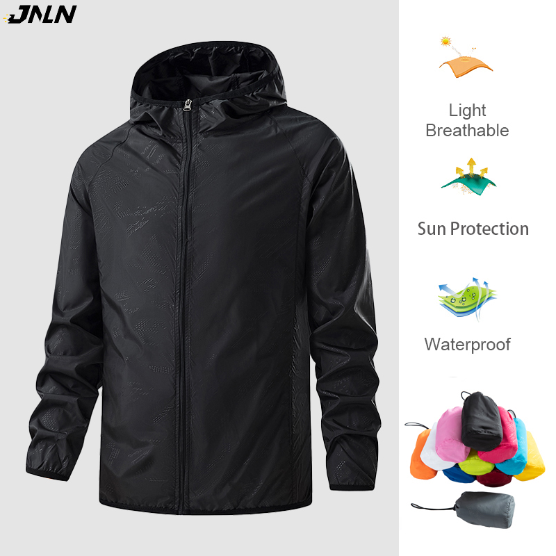 JNLN الرجال النساء سترات للتنزه مقاوم للماء الشمس واقية سترة واقية للجنسين التخييم تسلق معطف المطر في الهواء الطلق الملابس المحمولة