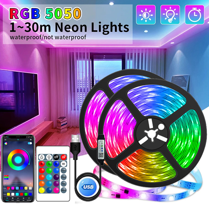 USB LED قطاع أضواء APP التحكم اللون تغيير 5050 RGB مصباح ليد شريط مصباح مرن لتزيين الغرفة إضاءة خلفية للتلفاز ديود