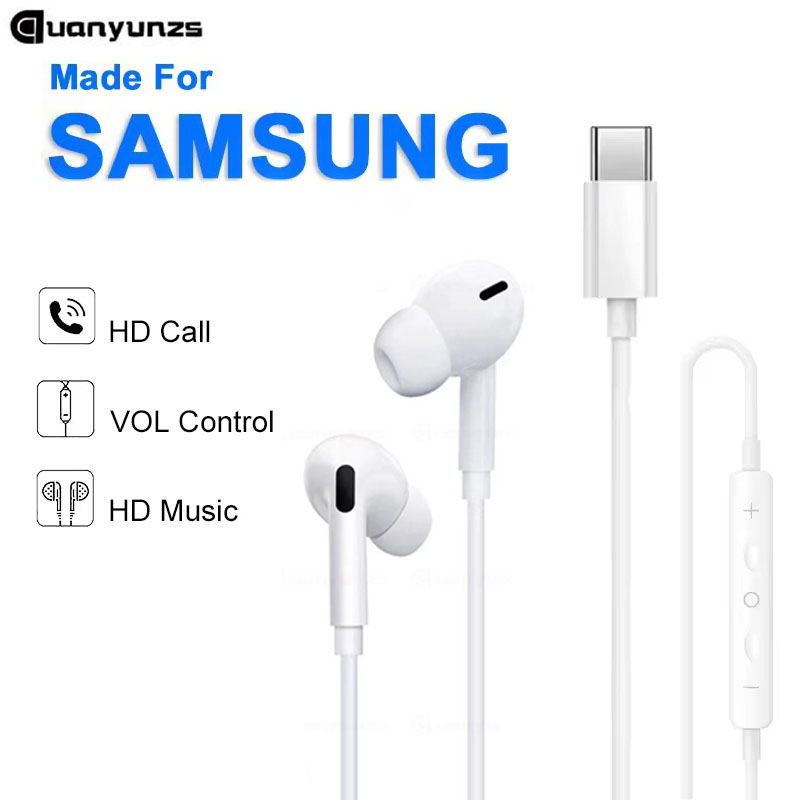 سماعات أذن سلكية لهاتف سامسونج جالاكسي S24 S23 S21 S22 S20 Plus نوع USB C 3.5 مللي متر جاك سماعات A54 A34 A53 نوت 20 10 ملحقات