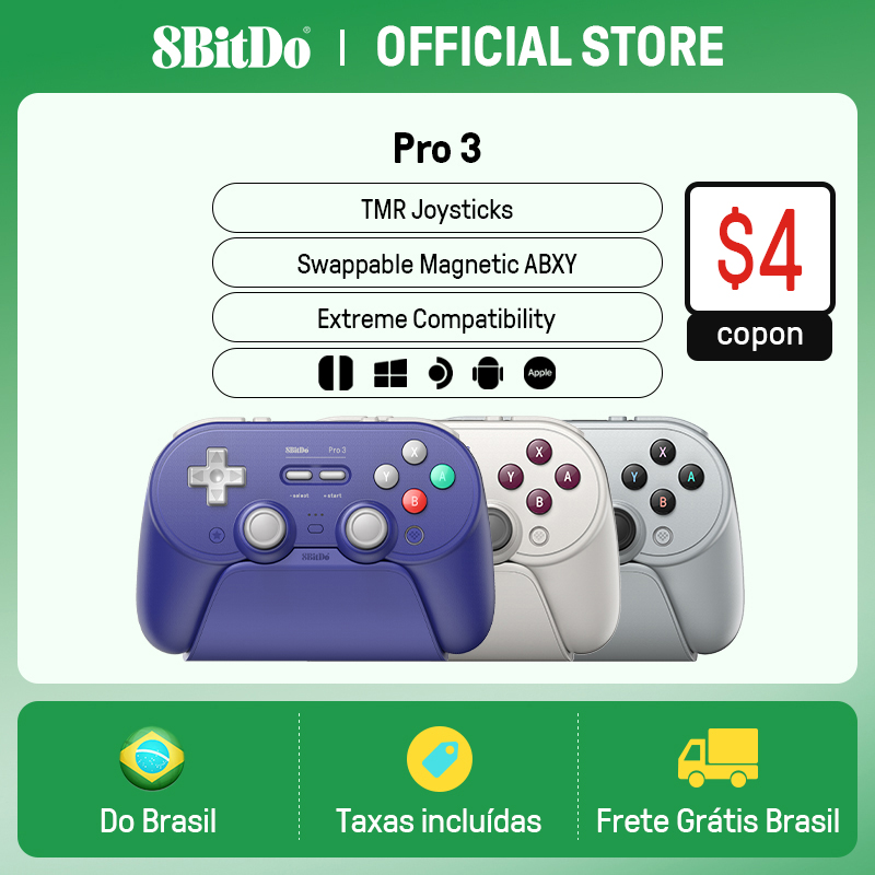 وحدة تحكم الألعاب اللاسلكية 8BitDo Pro 3 للتبديل 1/2 Windows، Apple، مع عصا التحكم TMR، مشغلات قابلة للتحويل، زر قابل للتبديل