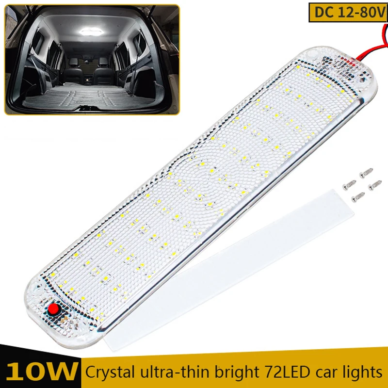 12 فولت-80 فولت 72LED شريط إضاءة داخلي ضوء مع التبديل LED سيارة مصباح داخلي الإضاءة حافلة تخييم متنقل قارب سقف ضوء