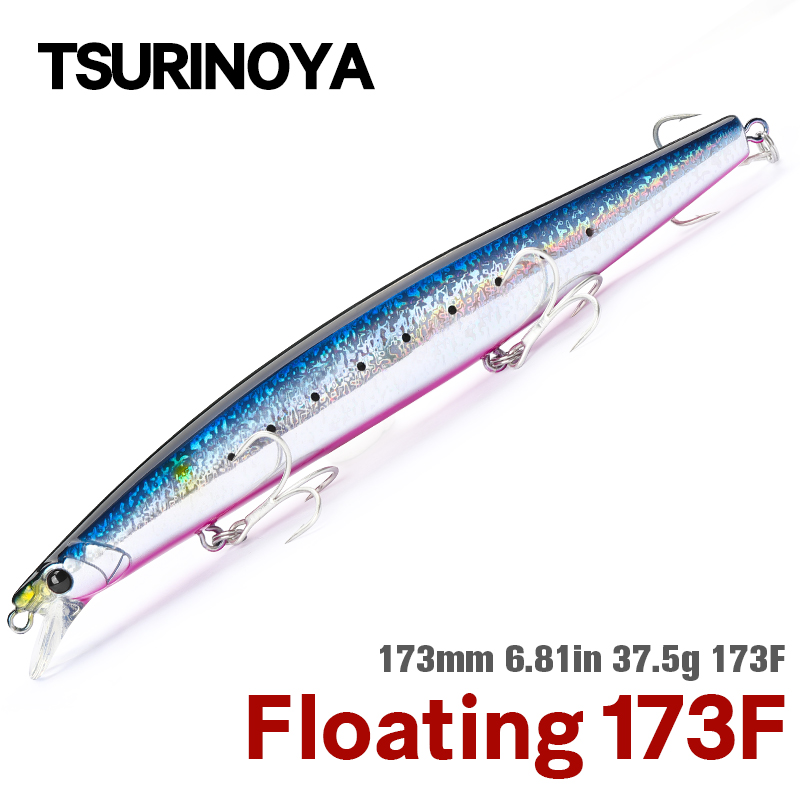 TSURINOYA 173F أسماك عائمة طويلة للغاية 173 مللي متر 6.81in 37.5 جرام طعم صيد للمياه المالحة ستينغر طعوم صلبة صناعية كبيرة