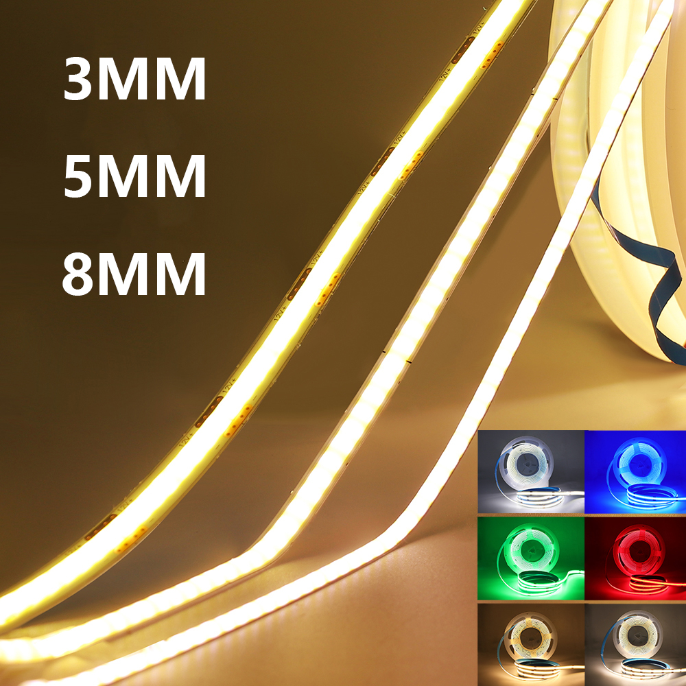 3 مللي متر 5 مللي متر 8 مللي متر PCB COB LED قطاع ضوء 5 فولت 12 فولت 24 فولت 320 المصابيح/م سطوع عالية شريط مرن دافئ طبيعي أبيض أحمر أخضر أزرق 0.5 متر 5 متر