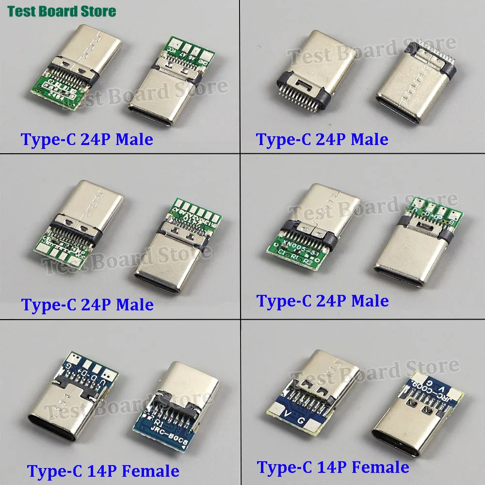 1/5/10 قطعة موصل USB 3.1 ذكر/أنثى من النوع C لشحن البيانات مع لوحة PCB ووصلة لحام 2/4/6P وموصل نوع المشبك 14/24 سن