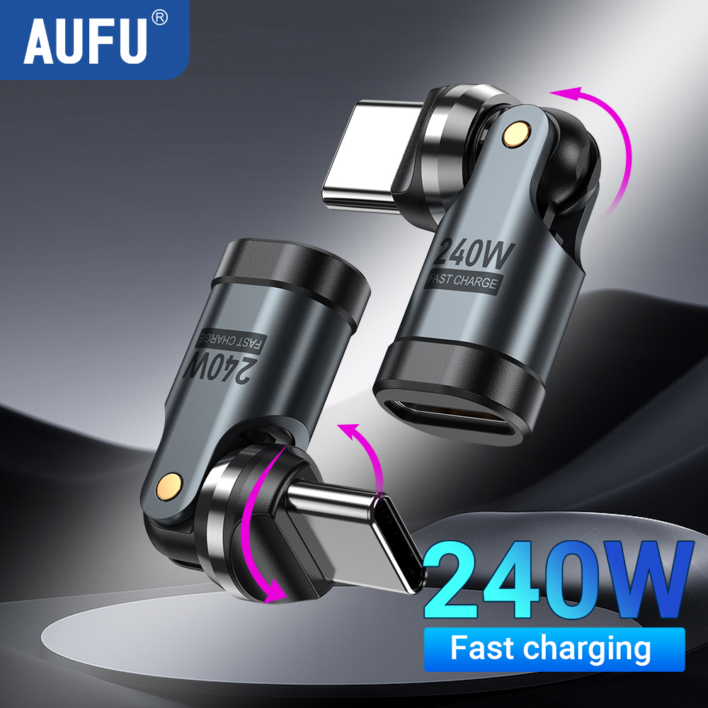 AUFU PD240W USB C إلى نوع C OTG محول 540 دوران 5A سريع كابل شحن محول آيفون 16 ماك بوك سامسونج شاومي المحمول