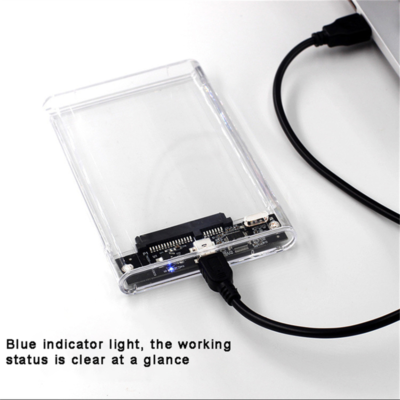 حافظة أقراص ثابتة شفافة حاوية أقراص صلبة 2.5 بوصة SSD SATA إلى USB2.0 Type-C محول صندوق القرص الصلب الخارجي المحمول خالي من الأدوات