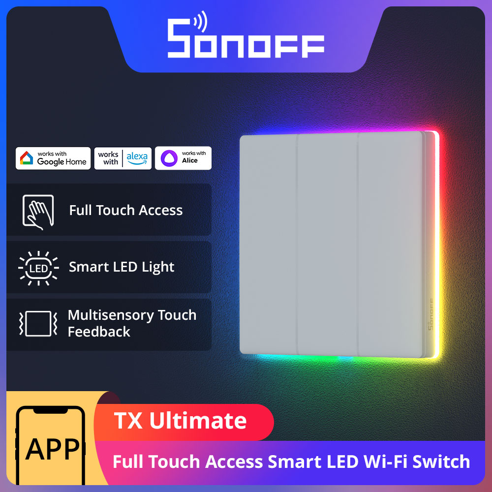 مفتاح حائط WiFi ذكي للغاية ، وصول كامل باللمس ، مستشعر متعدد LED ، eWeLink ، جهاز تحكم عن بعد عبر Alexa Google Alice