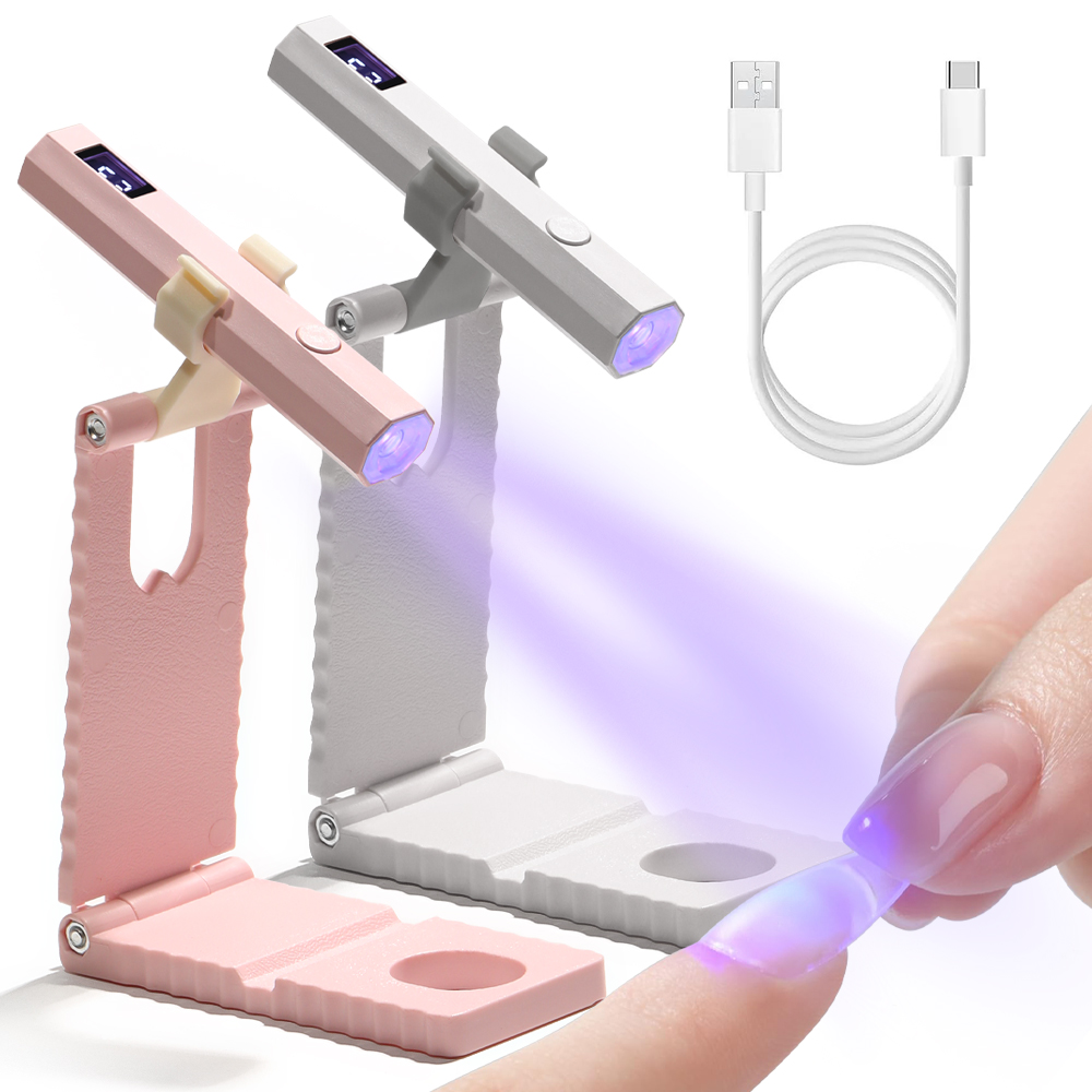 مصباح أظافر LED بالأشعة فوق البنفسجية مع حامل، ضوء UV محمول مع شاشة LCD للأظافر الجل، مجفف أظافر قابل لإعادة الشحن عبر USB لتجفيف سريع