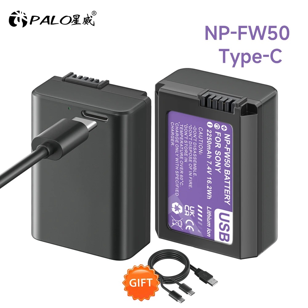بطارية PALO نوع C طراز NP-FW50 لكاميرات سوني ألفا A6500 A6300 A6400 A6000 A6100 A5000 A3000 NEX-3 A7 7R A7R II A7rii