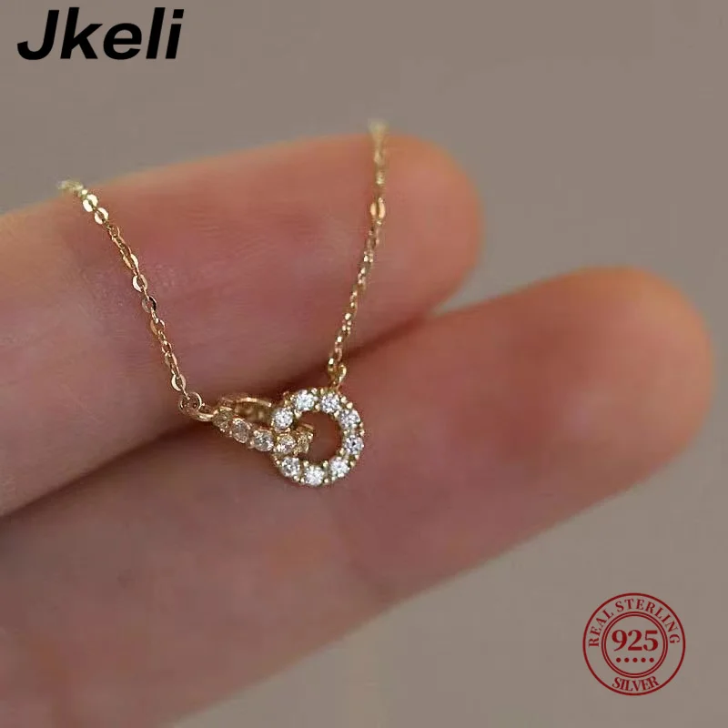 Jkeli-S925 فضة الهندسة قلادة قلادة للنساء ، رائعة تمهيد كريستال ، مجوهرات حفلة سحرية ، والأزياء الكورية