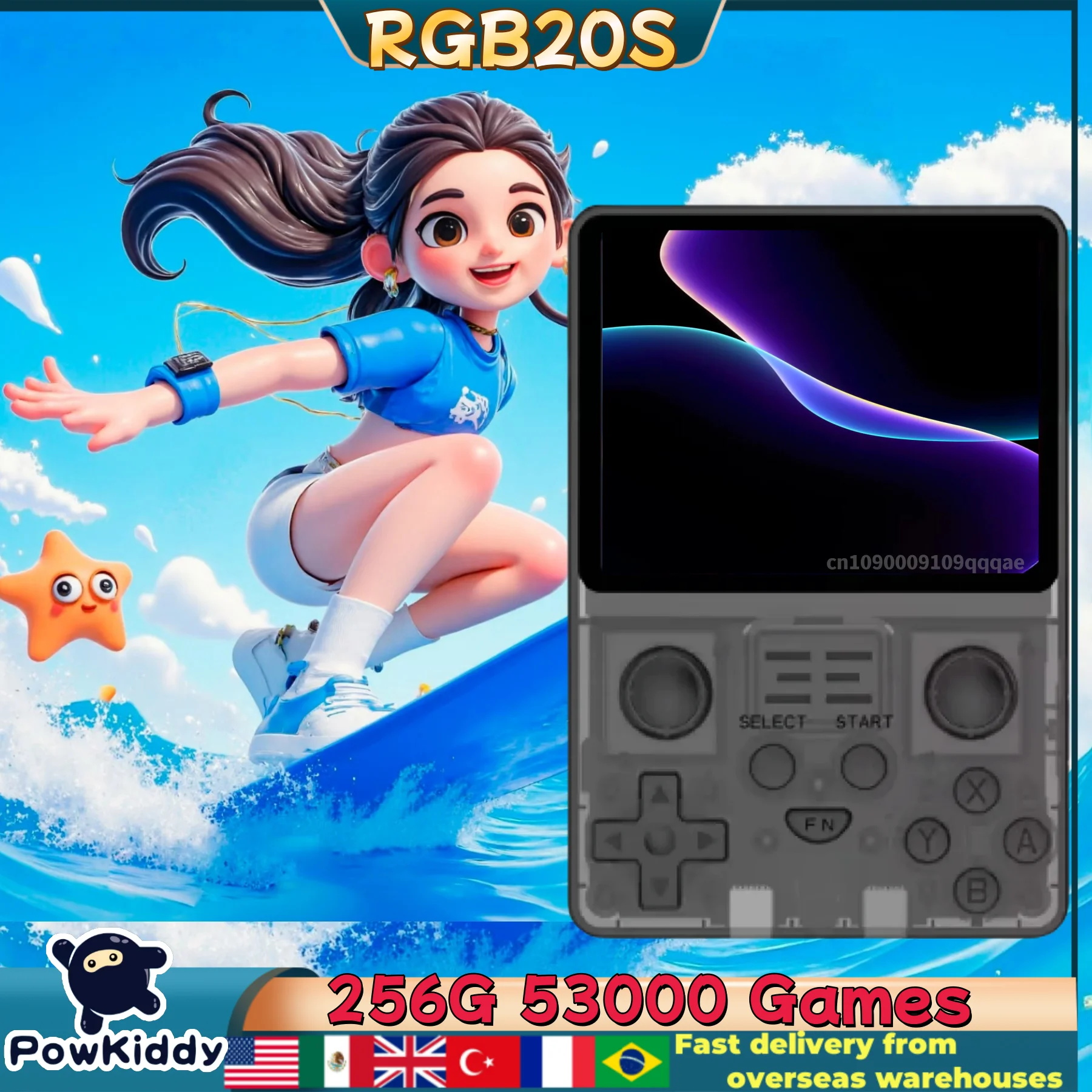 POWKIDDY RGB20S ريترو وحدة تحكم بجهاز لعب محمول وحدات تحكم ألعاب الفيديو 3.5 بوصة IPS شاشة نظام مفتوح المصدر RK3326 256G ألعاب