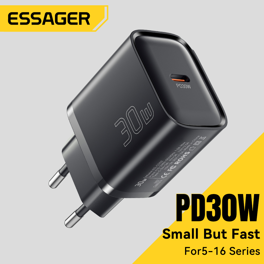 Essager Mini 30W Type C شاحن PD QC3.0 شاحن سريع من النوع C لهاتف iPhone 16 15 14 13 Pro Samsung S25 Xiaomi iPad محول السفر