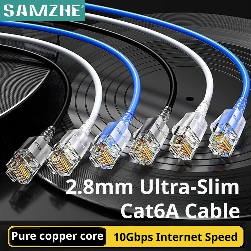كابل إنترنت SAMZHE Slim Cat6A RJ45 عالي السرعة 10 جيجابت في الثانية 31AWG يدعم Cat8 Cat7 شبكة LAN كابل توصيل الكمبيوتر للكمبيوتر والألعاب